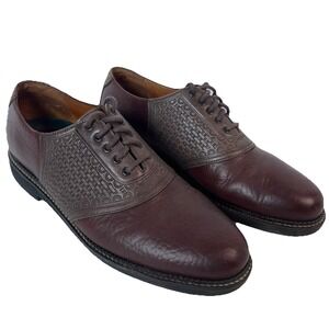 H.S. Trask Saddle Oxford Shoes Brown Leather Woven Embossed 4065 Men's Sz‎ 11 M